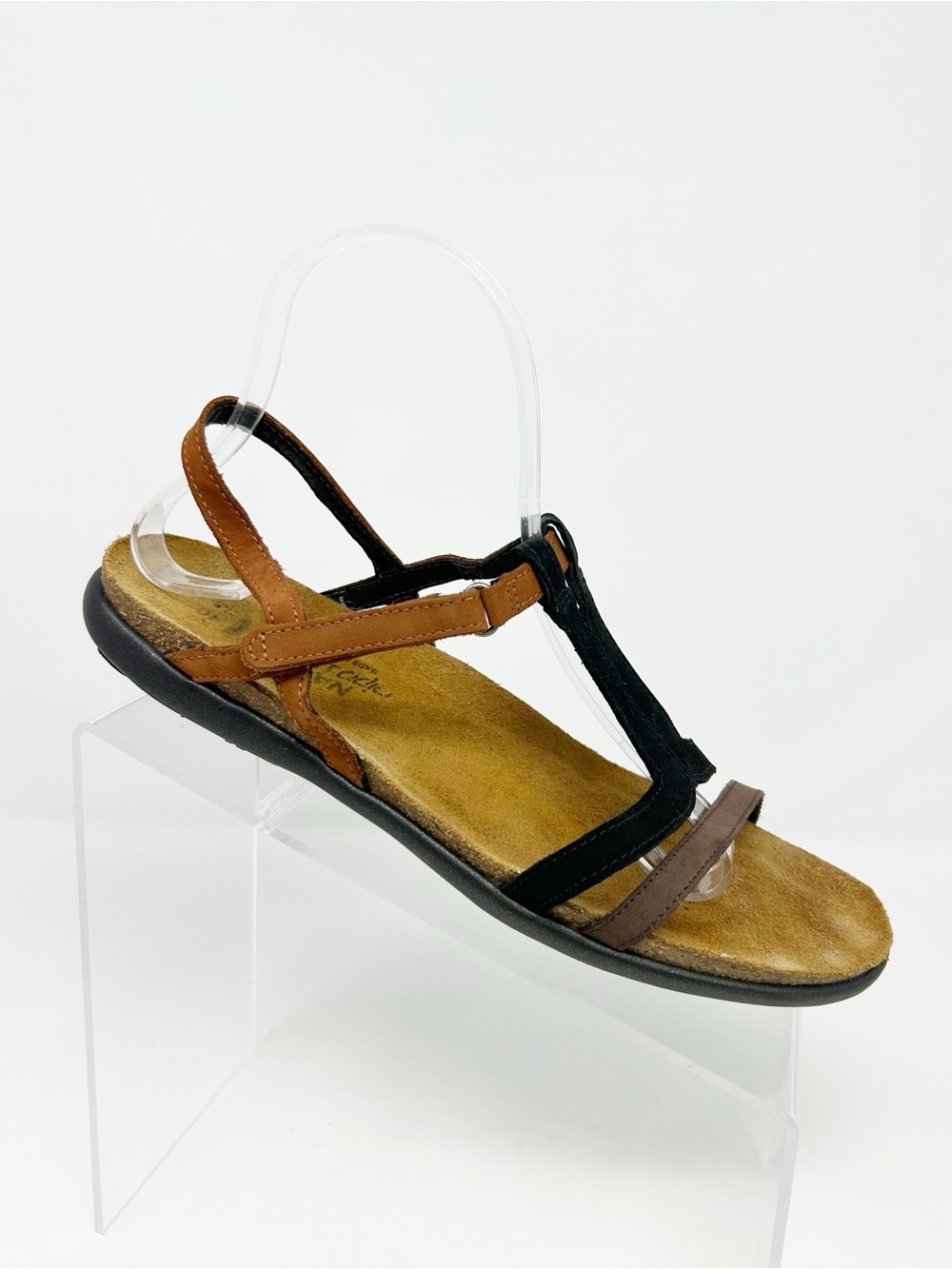 Naot Judith Womens T-Strap Slingback Sandals Brown/Black Comfort Footbed Size 9